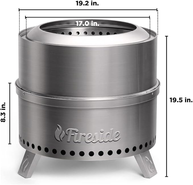 TURBRO 19 Inch Smokeless Fire Pit for Outdoor Wood Burning, Portable 304 Stainless Steel Camping Stove with Stand, Removable Ash Pan, Waterproof Storage Bag, Unique Nested Design, Pluto R19-SS, Silver