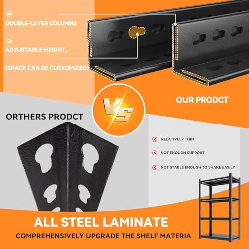 46''W Garage Shelving Heavy Duty Metal Storage Shelves Series, Large Industrial 4tier Shelving Unit for Basement, Business, Factories, Commercial, Warehouse and Workshop (54''Hx46''Wx16''D, Black)