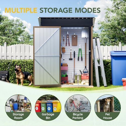 Breezz Vertical Outdoor Steel Storage Shed with Floor Frame, 5 x 3 ft