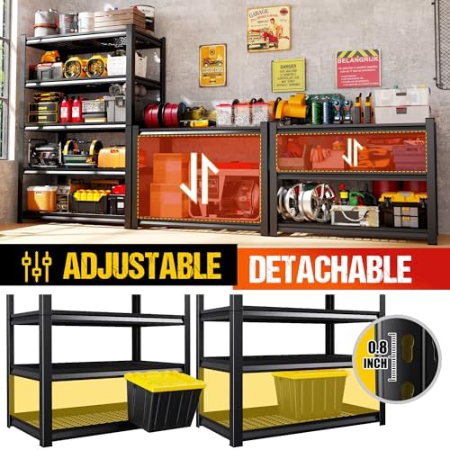 Set of 5 Heavy Duty Garage Shelving 5T Storage Shelves, Adjustable Metal Shelving Unit, Utility Garage Organizer Shelf for Basement, Pantry, Warehouse, Supermarket, 45.6" Wx19.7 Dx78 H