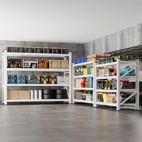 BYNSOE 60" W Storage Shelves 5000lbs Garage Metal Shelving Heavy Duty Garage Shelves Adjustable Storage Shelves for Industrial, Factory, (White, 60" W X 24" D X 70" H)