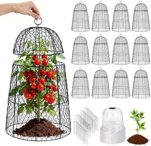 12 Pack XL Metal Garden Cloches for Plants, 17" Tall Chicken Wire Cloches