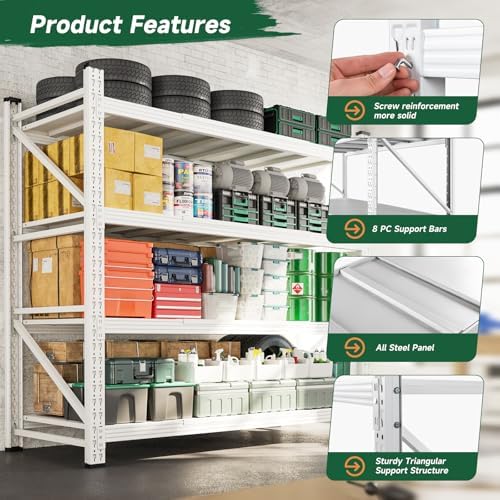 Letaya 4000LBS Storage Shelves Heavy Duty,60" W Garage Shelving Units, 4 Tier Adjustable Utility Rack Shelf,Large Metal Industrial Shelves,for Shop,Warehouse,Basement (60" W x 24" D x 70" H)
