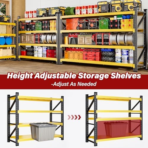 48" Wide Heavy Duty Garage Shelving Units,3000LBS Deep Storage Shelves,Yellow Metal Garage Shelves,Large Storage Rack,Steel Shelf,Industrial Shelving for Shop,Warehouse,Basement,48" W x 24" D x 70" H