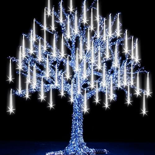 Meteor Shower Rain Lights with 25 Tubes 600 LEDs Waterproof Icicle Snow Fall String Lights for Party Tree Home Patio Outdoor Decoration (25 Tubes, White)