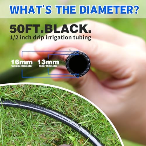 50 FT 1/2 Inch Drip Irrigation Tubing Main Drip Line Hose Tube for Garden Watering Landscape Irrigation System (Includes 2 Pack 6-Way Connector and 1/2" Straight Connector)