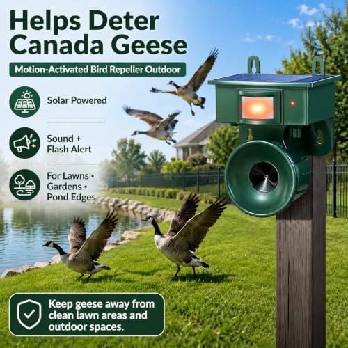 Upgraded Solar Ultrasonic Bird Repeller Outdoor & Geese Deterrent,2 Pack Bird Deterrent with Motion Sensor for Crows Pigeons Starlings Waterproof Bird Scare Device for Garden Patio Roof Pool Boat