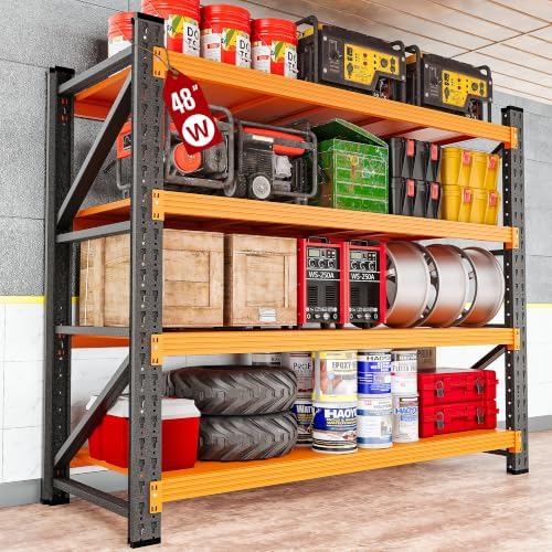 SISESOL Set of 2 48" Wide Heavy Duty Garage Shelving Units,3000LBS 24 Deep Storage Shelves,Orange Metal Garage Shelves,Large Storage Rack,70 High Steel Shelf,Industrial Shelving for Shop,Warehouse