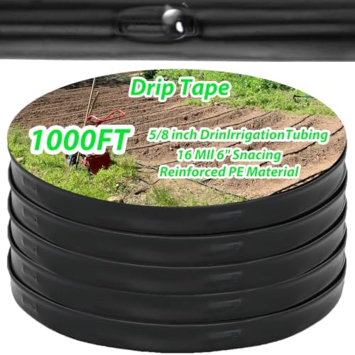 1000ft 5/8 Inch Drip Tape 6" Spacing Roll 16 Mil Irrigation Hose Garden Watering Tube Line Automatic Equipment for Garden Irrigation System Flower Patio Lawn Hose