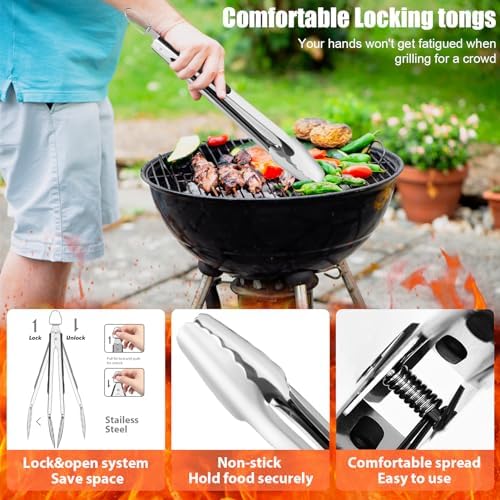 RINPIR 31pcs BBQ Grill Accessories Gifts for Men Dad, Heavy Duty Grilling Tools Gift Set for Father's Day, Stainless Steel BBQ Utensils Kit with Mats, Grill Brush in Carrying Bag Black