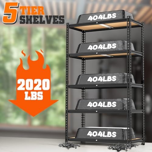 LEVELEVE 5-Tier Storage Shelving Unit, Metal, for Kitchen, Garage, Laundry Room, Adjustable, 35" L x 16" W x 70" H, Rectangular, 2 Pack