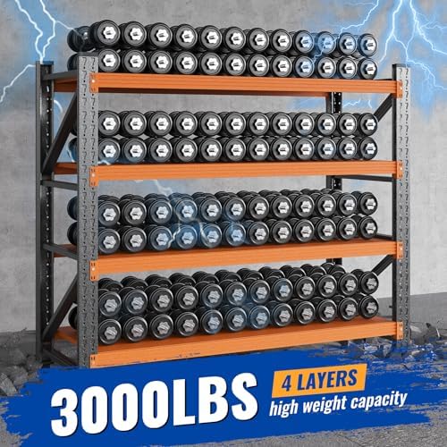 BYBYNSOE 48" W Storage Shelves 3000lbs Garage Metal Shelving Heavy Duty Garage Shelves Adjustable Storage Shelves for Industrial, Factory(Black Orange, 48" W X 24" D X 69" H)