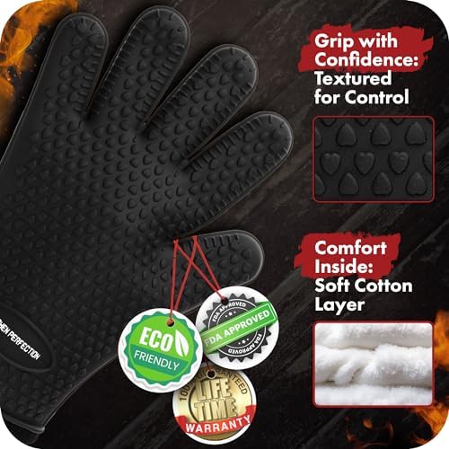 KITCHEN PERFECTION Silicone Smoker BBQ Gloves - Heat Resistant Oven Mitts