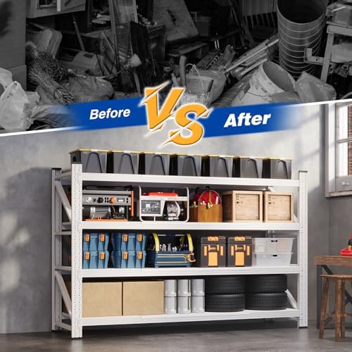 BYNSOE 71" W Storage Shelves 5000lbs Garage Metal Shelving Heavy Duty Garage Shelves Adjustable Storage Shelves for Industrial, Factory (White, 71" W x 24" D x 69" H)