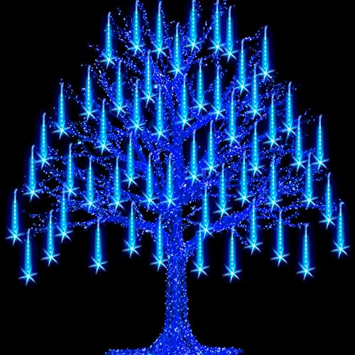 Christmas Meteor Shower Rain Lights - 25 Tube, 600 LED Waterproof Icicle Snow Fall String Lights for Party, Tree, Home, Patio, Outdoor Decoration (Blue)