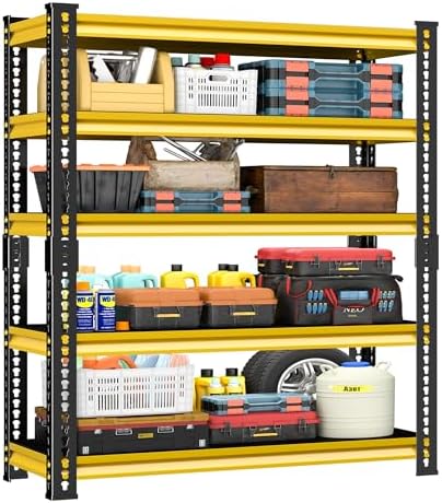 Garage Shelving Heavy Duty, 2200 Lbs Loads Garage Storage Shelves Heavy Duty, 5-Tier Metal Shelving Units and Storage for Basement, Retiple Tanks,40''Wx18 Dx72 H,Yellow