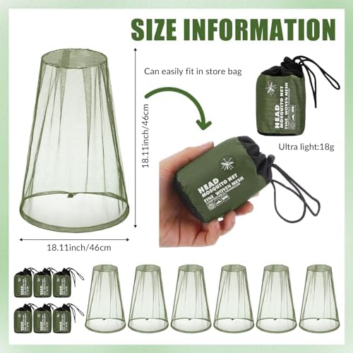 HESTYA 4 Pack Mosquito Head Net Mesh Face Cover Outdoor, Army Green