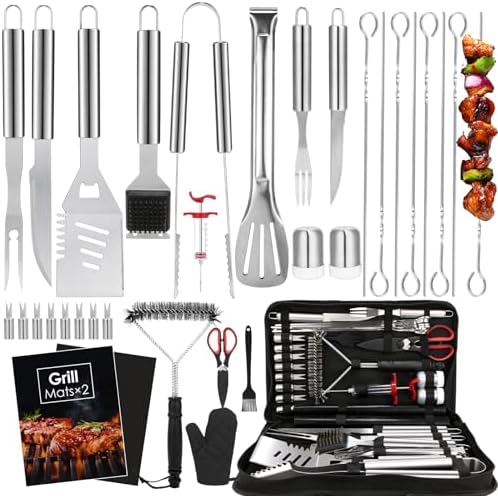 Yoehka BBQ Grilling Accessories Set, 34Pcs Heavy Duty Grill Tools, Silver
