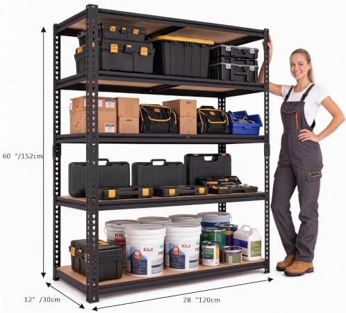 2400LBS Garage Shelving, 28" Wx12 Dx60 H Metal Storage Shelves