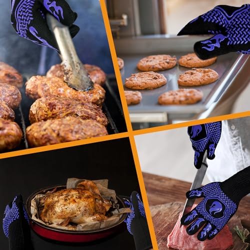 BBQ Gloves 1472F Heat Resistant Non-Slip Silicone 2 Pairs (Blue)