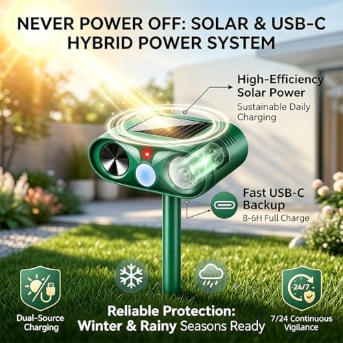 2 Pack Upgraded Sonic Fortress Pro Deer Repellent Cat Deterrent Solar Ultrasonic Animal Repellent Outdoor with Motion Sensor Strobe Light for Skunk Rabbit Raccoon Squirrel Fortress Pro for Yard Garden