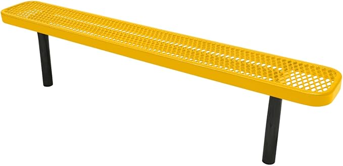 COATEDOUTDOORFURNITURE Coated Outdoor Furniture Heavy-Duty Outdoor Bench Thermoplastic Coated, Expanded Metal, Commercial-Grade Seating, Made in America (Inground Without Back, 6 Ft, Yellow)