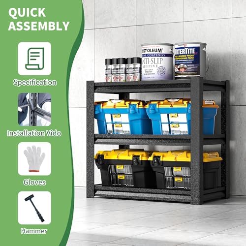 Garage Shelving, Garage Adjustable Storage Shelves 3 Tier Storage Shelves, Heavy Duty Shelving, 31.5" H*23.6" W*15.7" D,Black