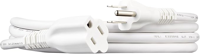 Amazon Basics Extension Cord, 6 Ft, 3 Prong Outlet Extender, Indoor Extension Cord, 13 Amps, 125V, White