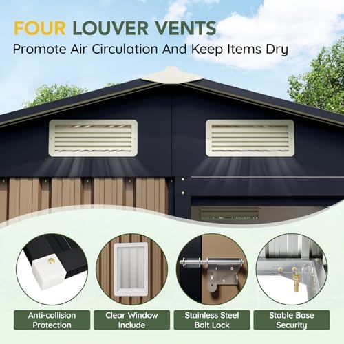 Breezz Outdoor Steel Storage Shed with Floor Frame, 6 x 4 ft, Brown