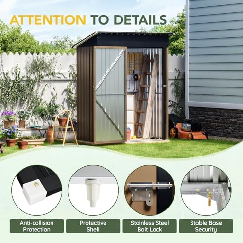 Breezz Vertical Outdoor Steel Storage Shed 5 x 3 ft, Brown