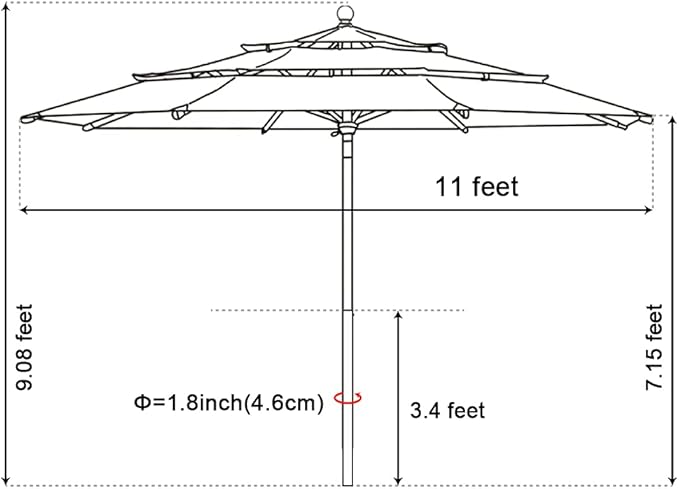 EliteShade USA 10-Year-Non-Fading 11Ft 3 Tiers Market Umbrella Patio Outdoor Cylinder Auto Push-up Table Umbrella with Ventilation, Royal Blue