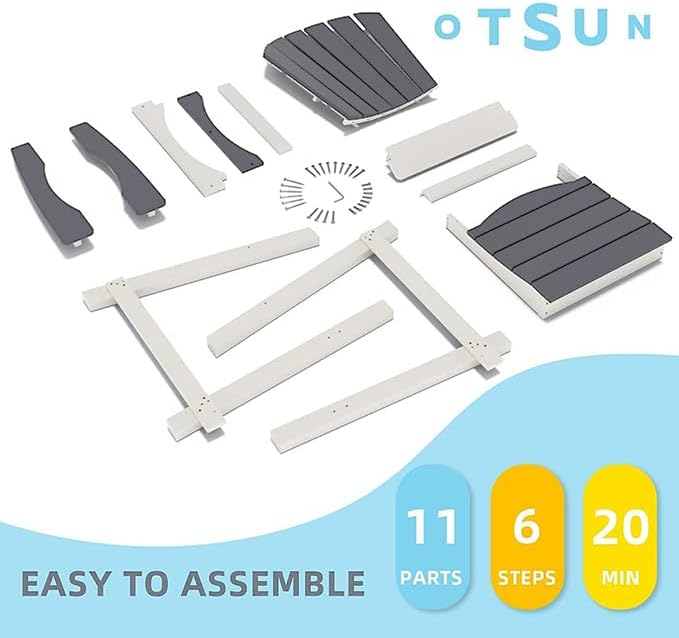 OTSUN Outdoor Tall Adirondack Chairs Set of 6, Patio Bar Stool Chair with High Back, 400lbs, Widened Arms, All-Weather Balcony Chair for Backyard, Garden, Yard (6PCS, White & Grey)