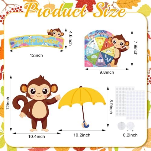 Ireer 56 Pieces Weather Bulletin Board Set for Preschool 12 x 8'' Animal Weather Chart for Classroom Dress up Seasonal Bulletin Board Cutout for Wall Blackboard Decorations(Monkey)