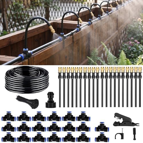 360° Adjustable Drip Irrigation System - 66FT Compatible 1/4" Irrigation System, Garden Watering Atomizing System with 20pcs Nozzles, Greenhouse Accessories for Yard, Lawn, Plants, Garden (66Ft)