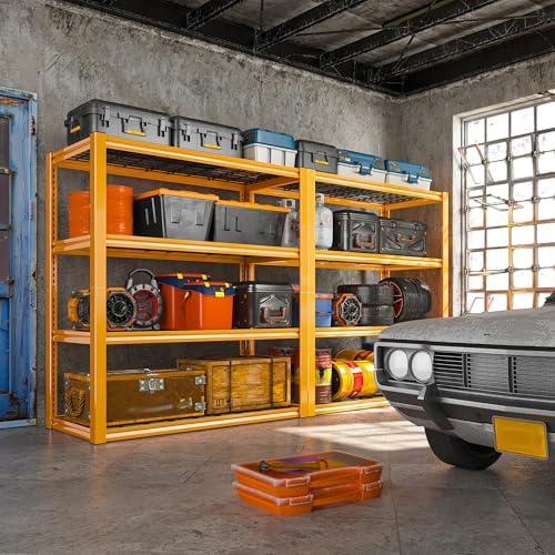 REIBII 40" W Yellow Garage Shelving with Double-Layer Frames for Homeowners