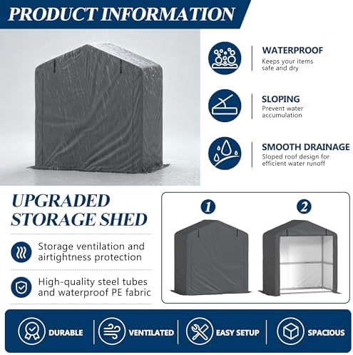 COVERONICS 5' x 3' Outdoor Portable Storage Shelter Shed, Grey