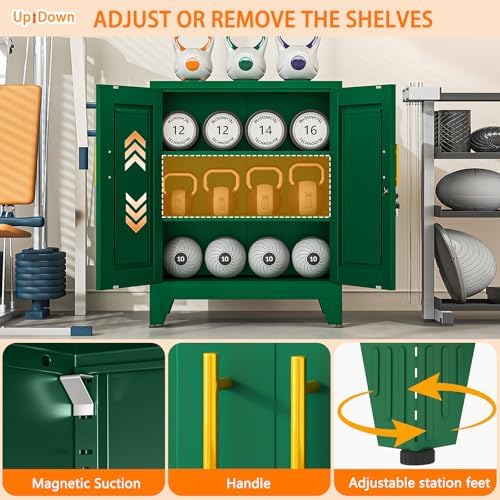 Small Metal Storage Cabinet, Lockable Tool Cabinet with Doors and 2 Shelves