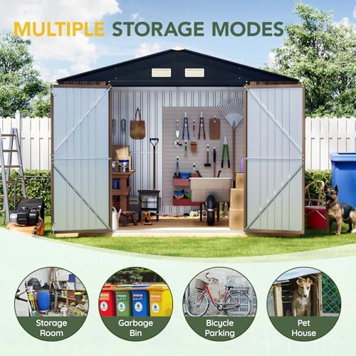 Outdoor Steel Storage Shed with Floor Frame 10 x 12 ft, Brown