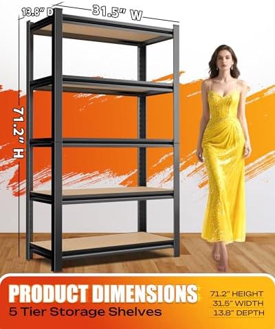 AOAORRG Set of 3 Garage Shelving Heavy Duty Storage Shelves, Metal Adjustable Shelving Unit, Utility Garage Organizer Shelf for Basement, Pantry, Kitchen, Warehouse, 31.5"W x 13.8"D x 71.2"H, Black