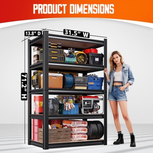 4-Pack 71"H-32"W-14"DGarage Shelving-5 Tier Garage Storage Shelves,Adjustable Heavy Duty Shelving Unit and Storage Large Rack,Utility Steel Shelf For Warehouse Industrial Pantry Basement Organizers