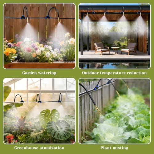 Drip Irrigation System,100 Ft Quick-Connect Garden Sprinkler Kit with 16pcs 360° Adjustable Nozzles for Garden, Lawn, Greenhouse, Raised Beds & Outdoor Plants
