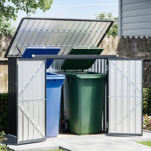 Breezz Metal Trash Can Storage Shed 6 x 3 ft