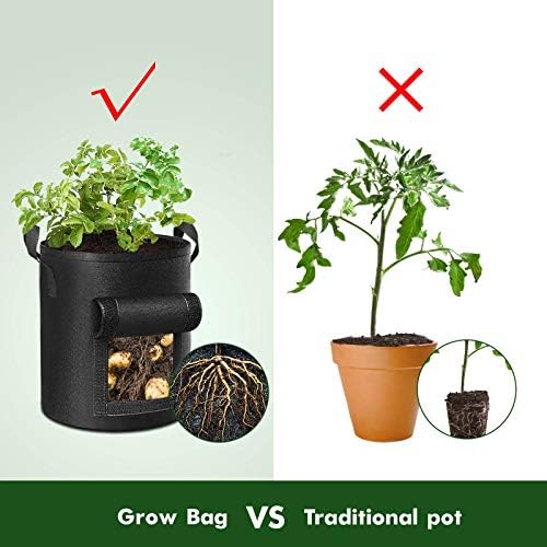 Cavisoo 5-Pack 10 Gallon Potato Grow Bags, Garden Planting Bag with Reinforced Handle, Thickened Nonwoven Fabric Pots for Tomato, Vegetable and Fruits