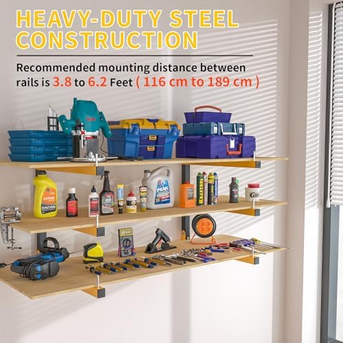 6 PACK Lumber Storage Rack Wall Mount Wood Organizer Storage Racks Heavy Duty Shelf Brackets with 9-Level System 1080 LB Sturdy Folding Garage Wall Shelving, Snowboard Rack for Indoor and Outdoor