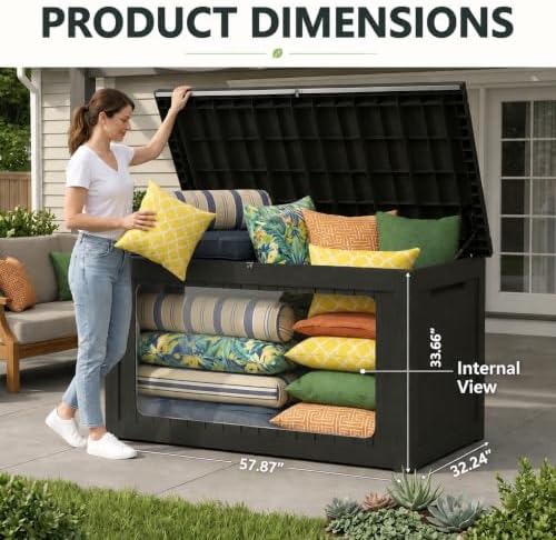 270 Gallon Lockable Resin Outdoor Storage Box, Waterproof & Weather Resistant Deck Box for Patio Cushion, Garden Tools & Accessories, Black New