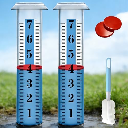 2PCS Rain Gauge Replacement Tube Plastic, Accurate Rain Gauge Outdoor, Thickened and Transparent 7" Capacity Tube with Blue Strip for Yard & Garden, 2 Rainfall Meter Tube with 1 Clean Brush