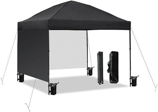 10x10 Pop Up Canopy Tent with 2 Sidewalls, Easy Up Canopy Outdoor Party Sun Shade Tent Portable Gazebo for Beach Camping Events with Carry Bag and 4 Sand Bags