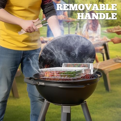 ivtivfu Grill Basket Set, Removable Wooden Handle, Rolling Grilling Tools