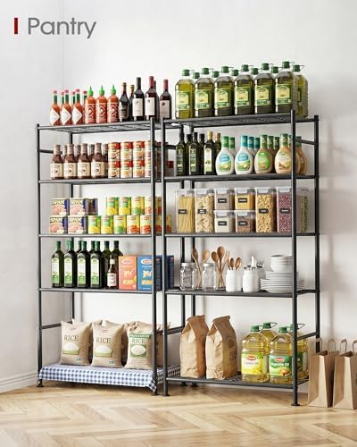 Sakugi Storage Shelves - 5 Tier Shelf Organizer, Heavy Duty Garage Shelving Unit with Leveling Feet, Stable Metal Shelves Organizer for Pantry, Kitchen and Closet, 33.0" W x 12.6" D x 72.0" H, Black