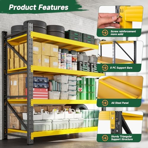 Letaya 3000LBS Heavy Duty Storage Shelves,70" H Metal Garage Shelving Units,4 Tier Large Tall Industrial Shelving,Adjustable Utility Rack Shelf for Warehouse,Basement (Yellow, 48" W x 24" D x 70" H)